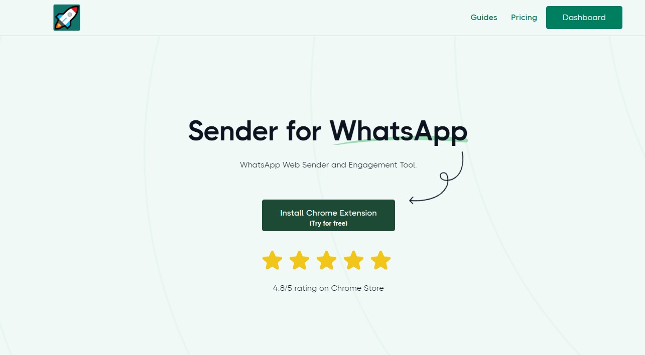 Página de inicio del remitente de mensajes de WhatsApp rocketsend.io