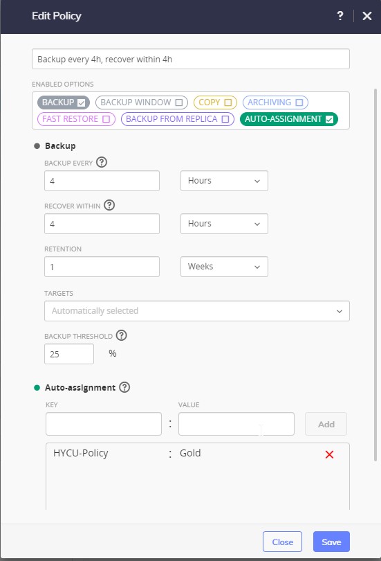 HYCU 4.1 Enabling Policy