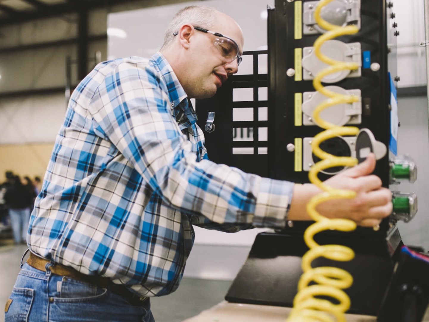 Worker building machinery