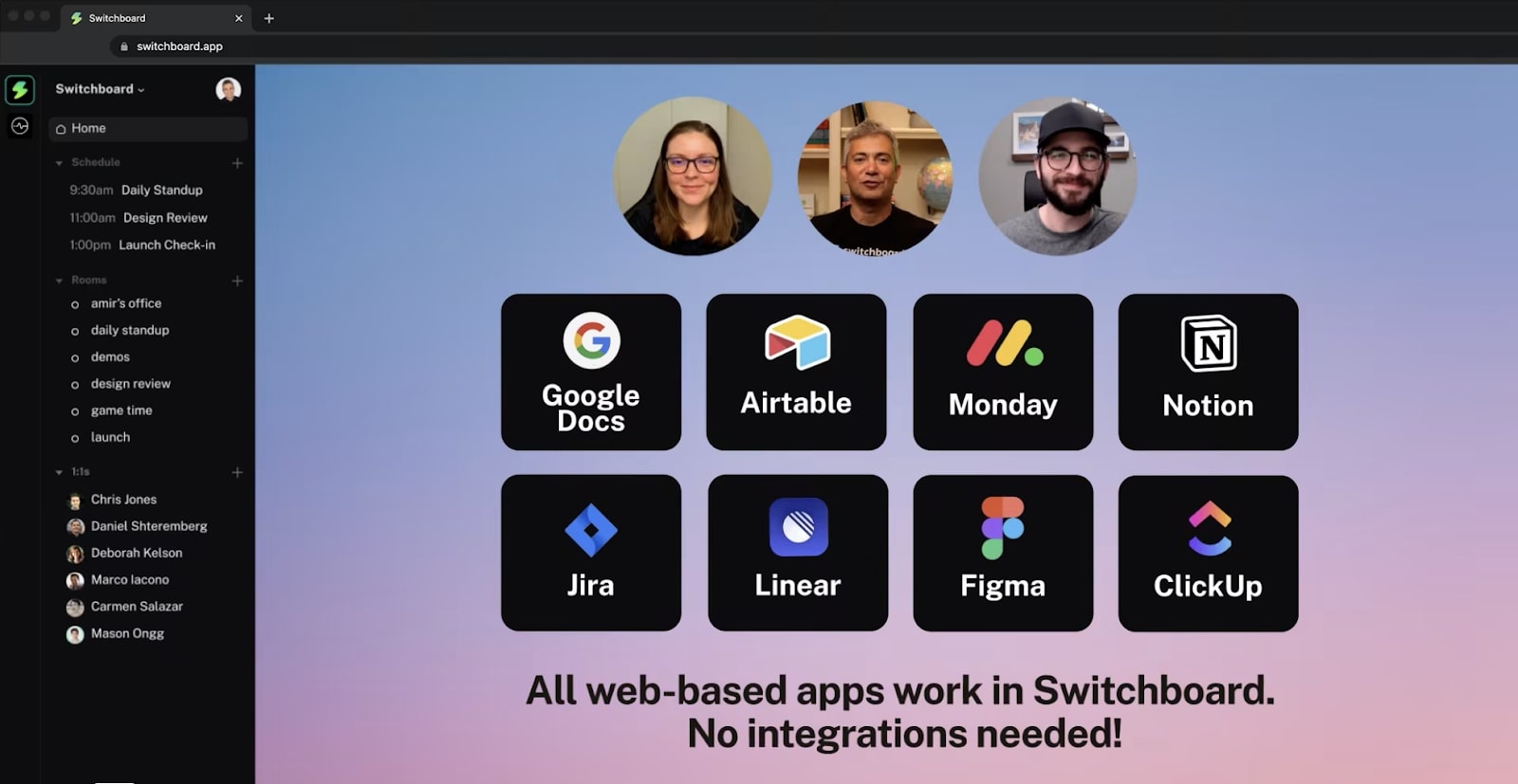 Screenshot of Switchboard web apps