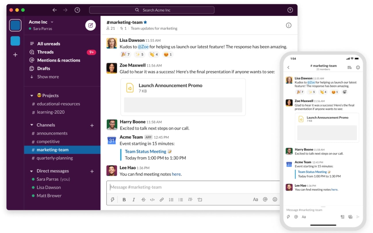 Screenshot of workplace communication on Slack 