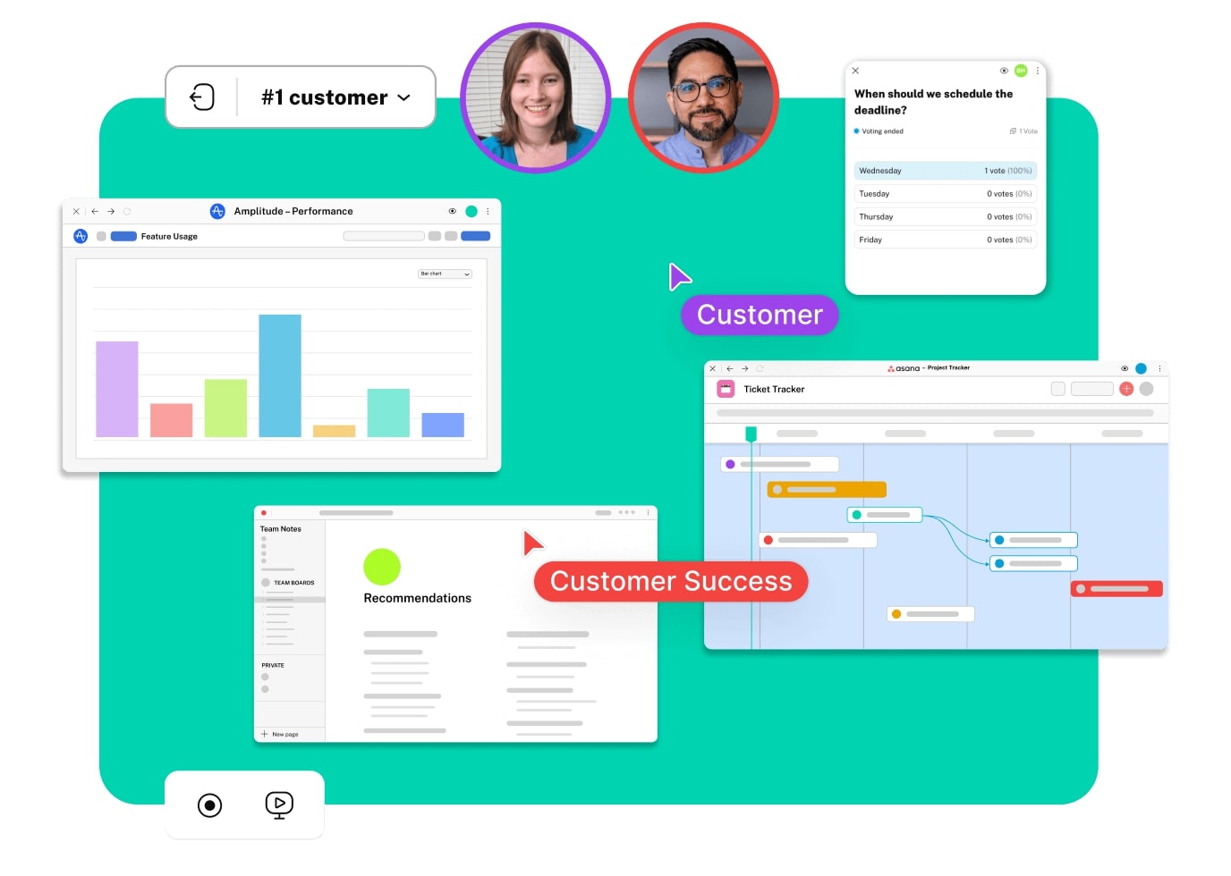 Switchboard room with a customer and customer success rep.