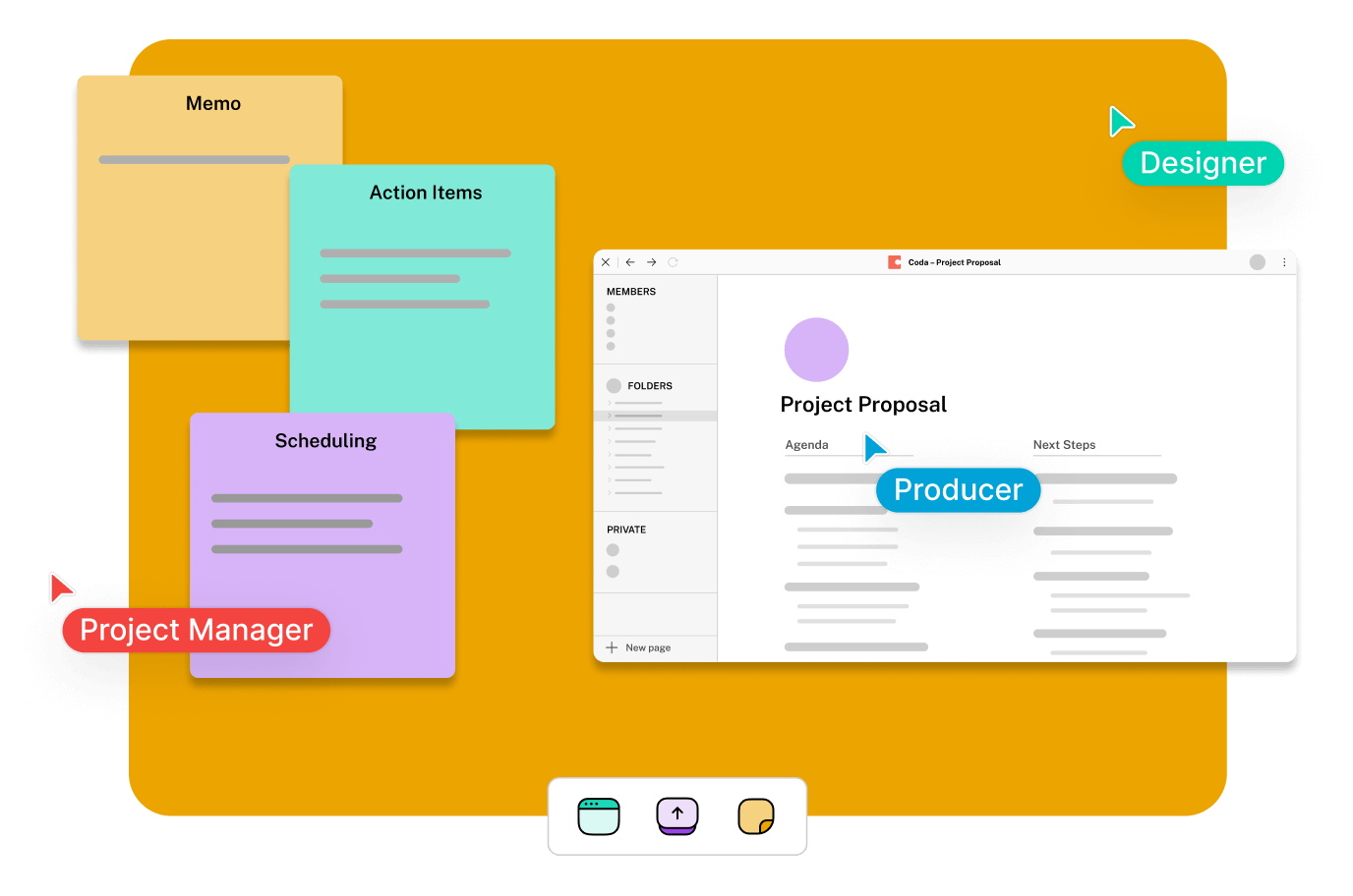 Sticky notes and a project proposal in a Switchboard room