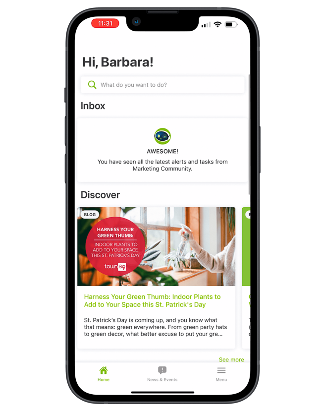 App home Page TownSQ App Mockup