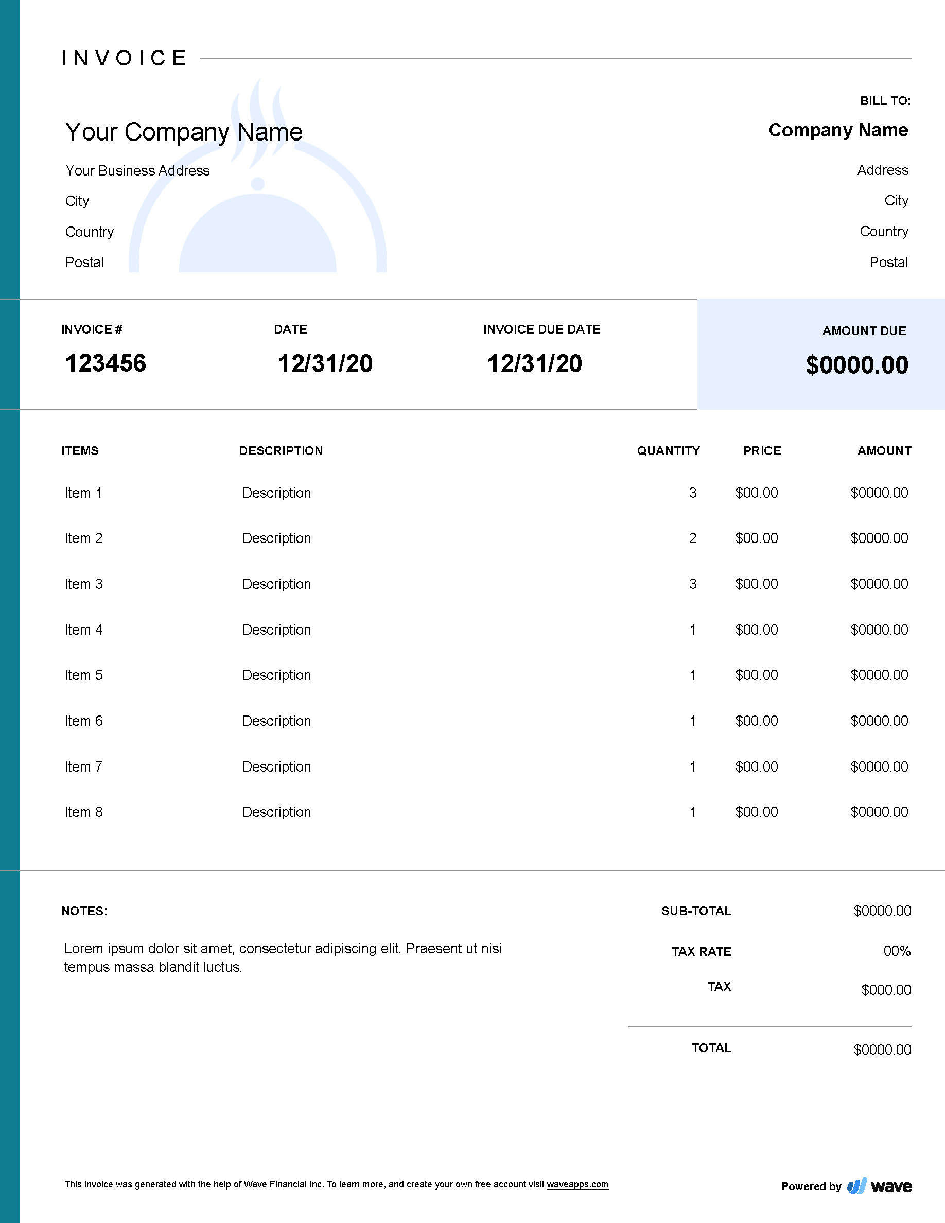 Catering Invoice Template Wave Financial