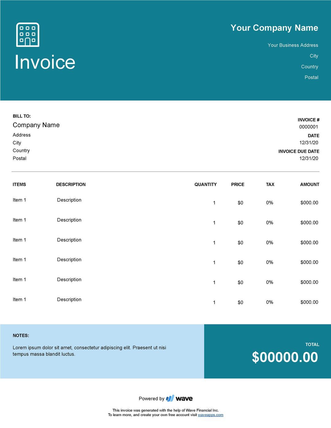 Hotel Invoice Template Wave Financial