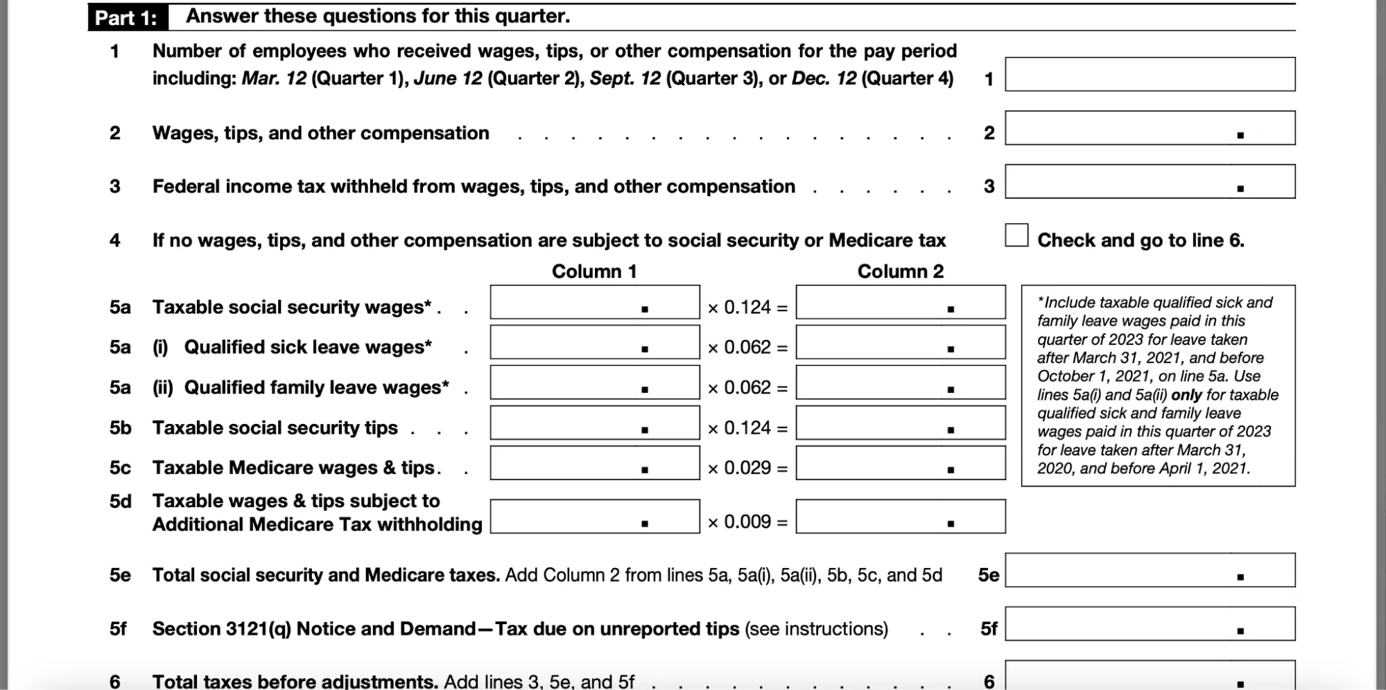 Part 1 of Form 941