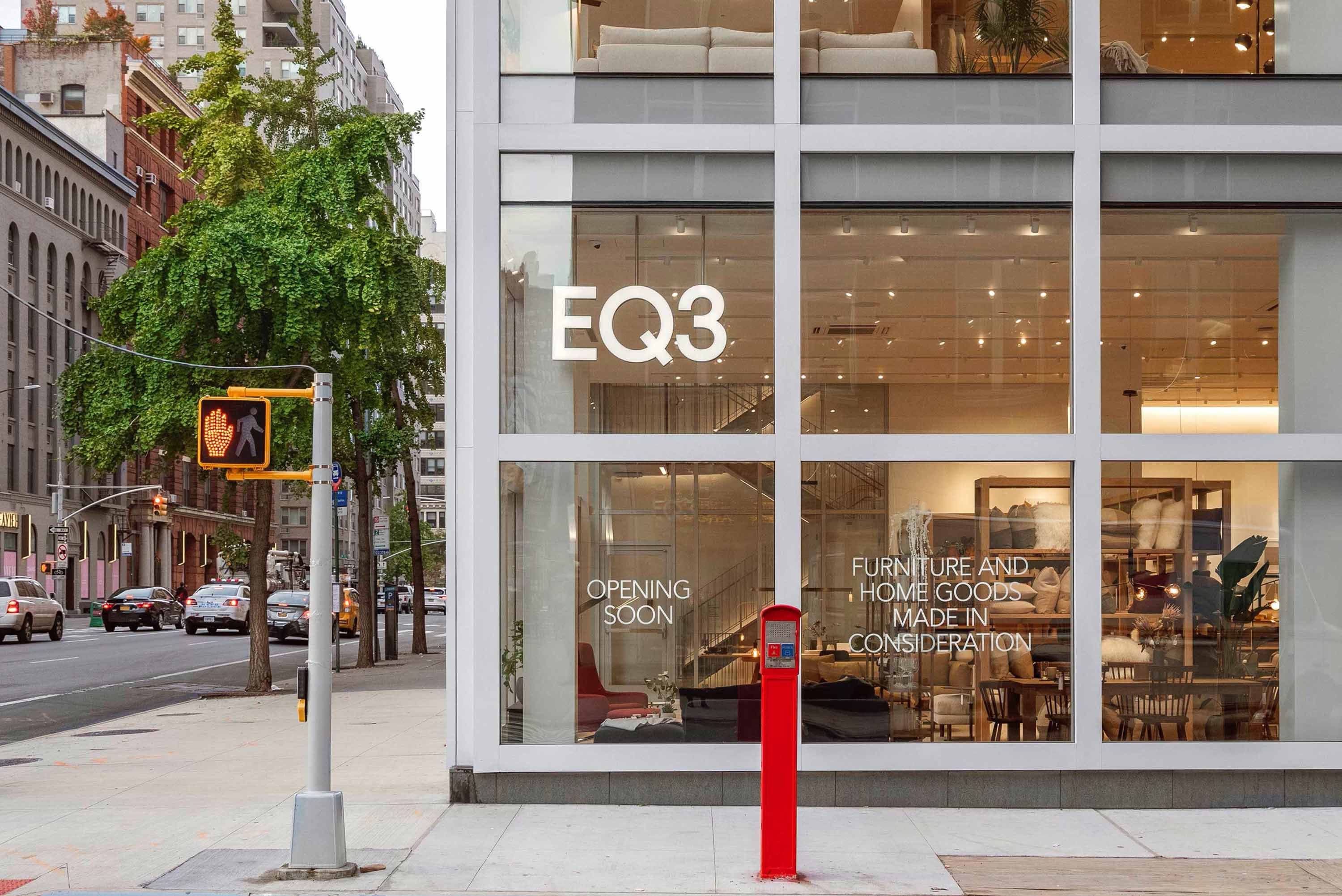 EQ3 NYC store displaying new logo design by Wedge.