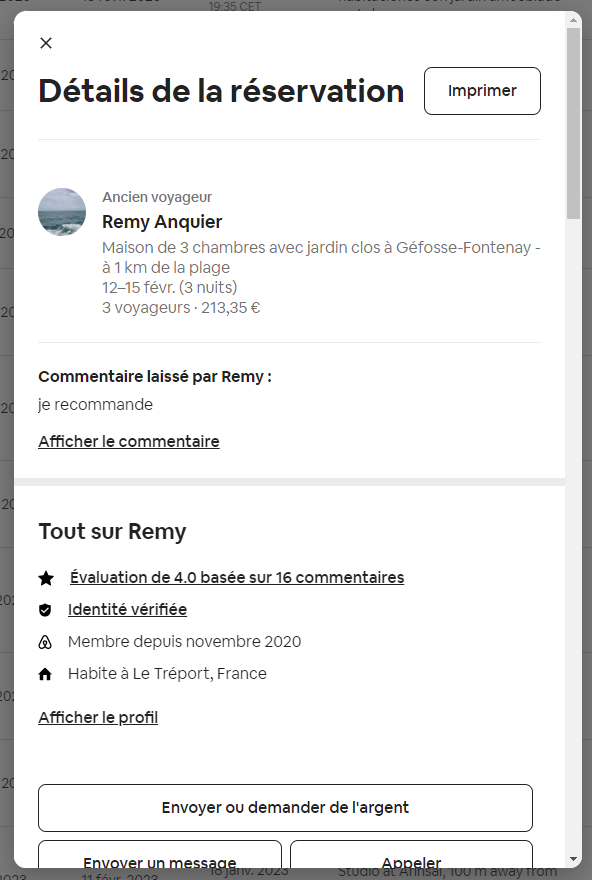 Airbnb, Mon compte Mes réservations