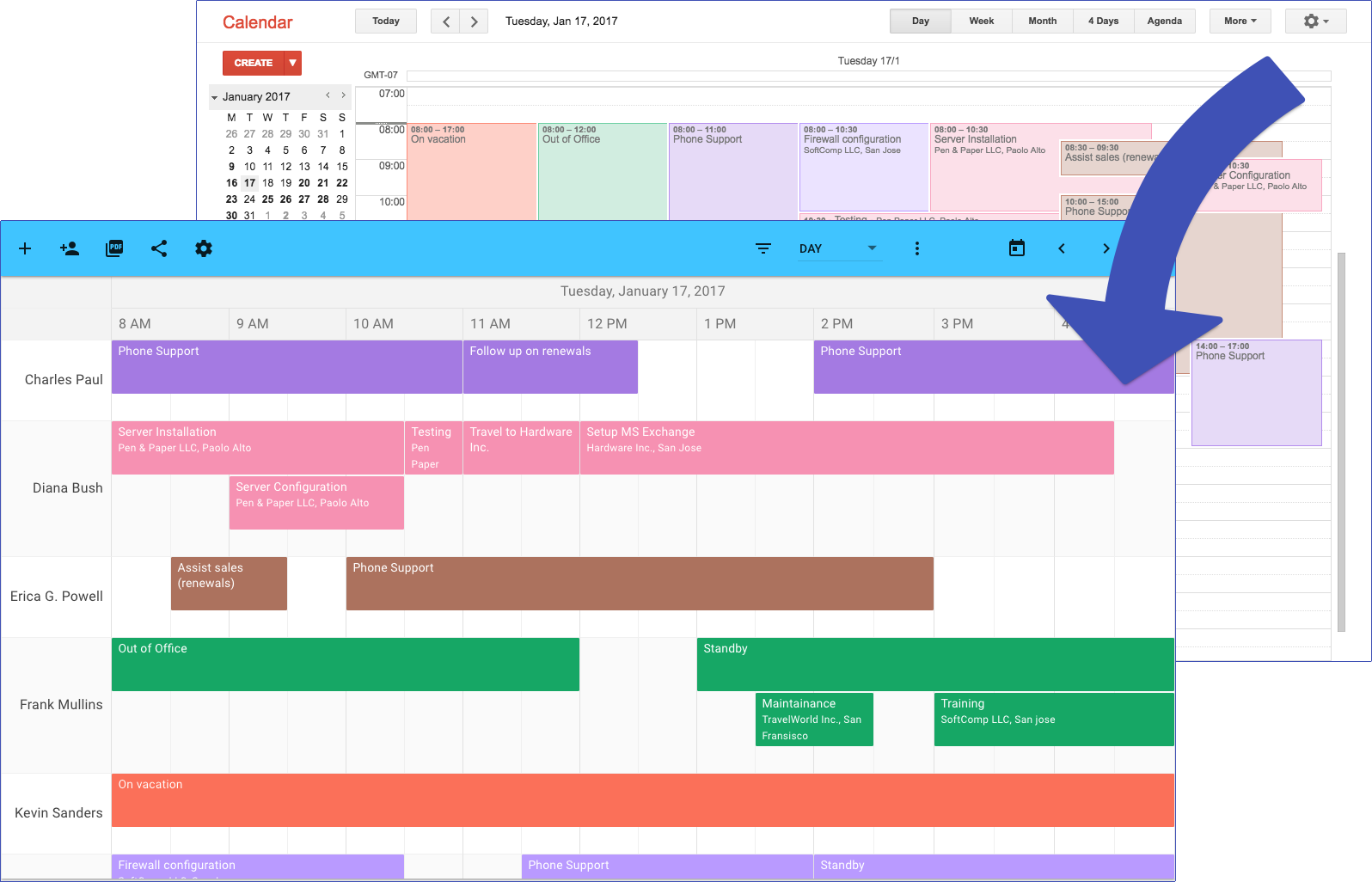 TeamCal – Google Calendar's missing schedule view