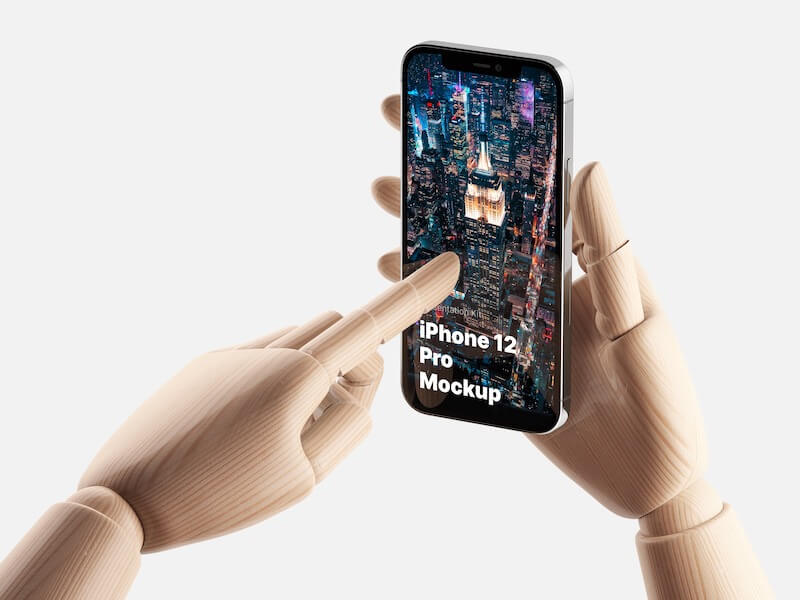 Wooden Hands iPhone 12 Pro Realistic Mockups, Scene 11