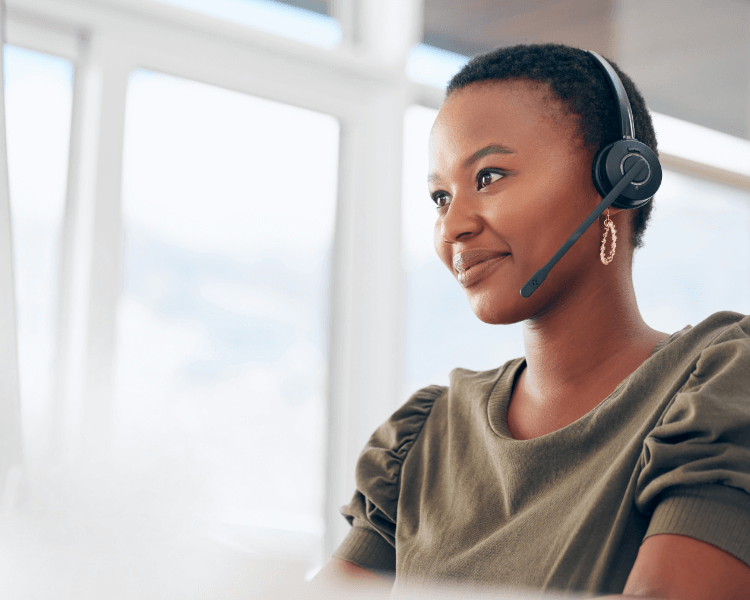 Woman using a phone headset.