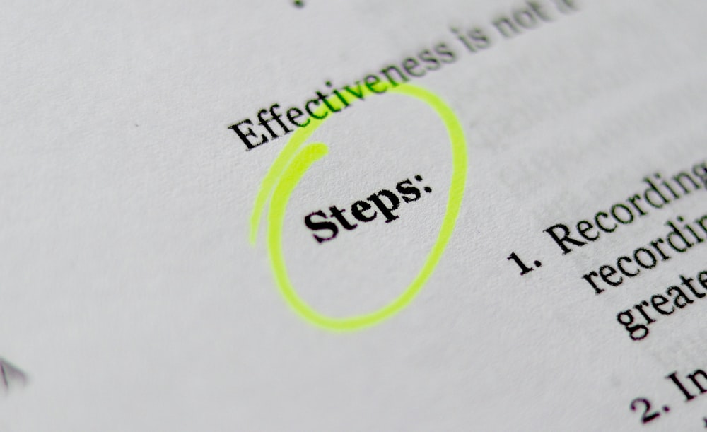 Document with the heading "Steps" circled in yellow highlighter.