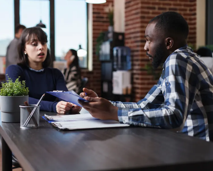 Two people in an interview