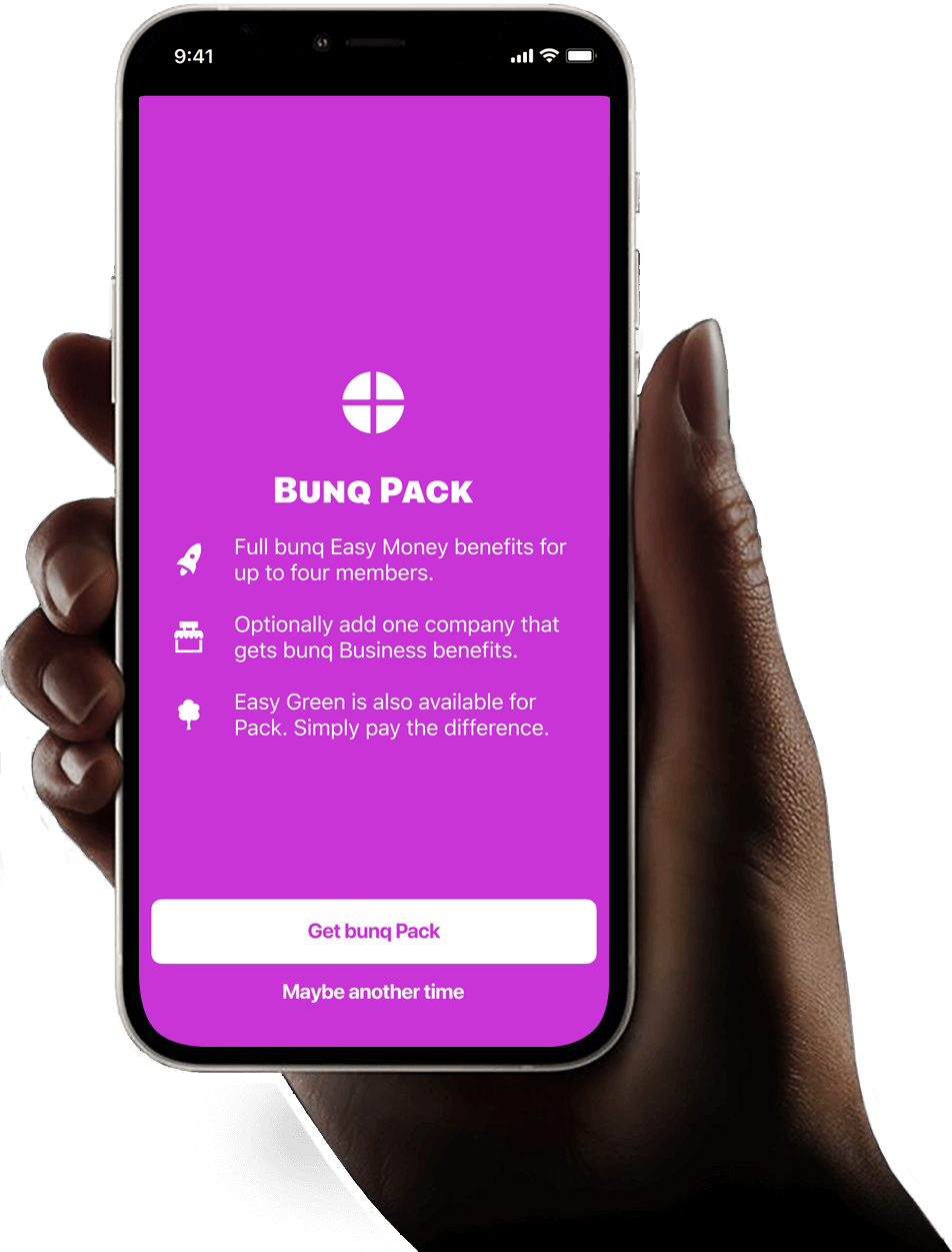 bunq Pack screen