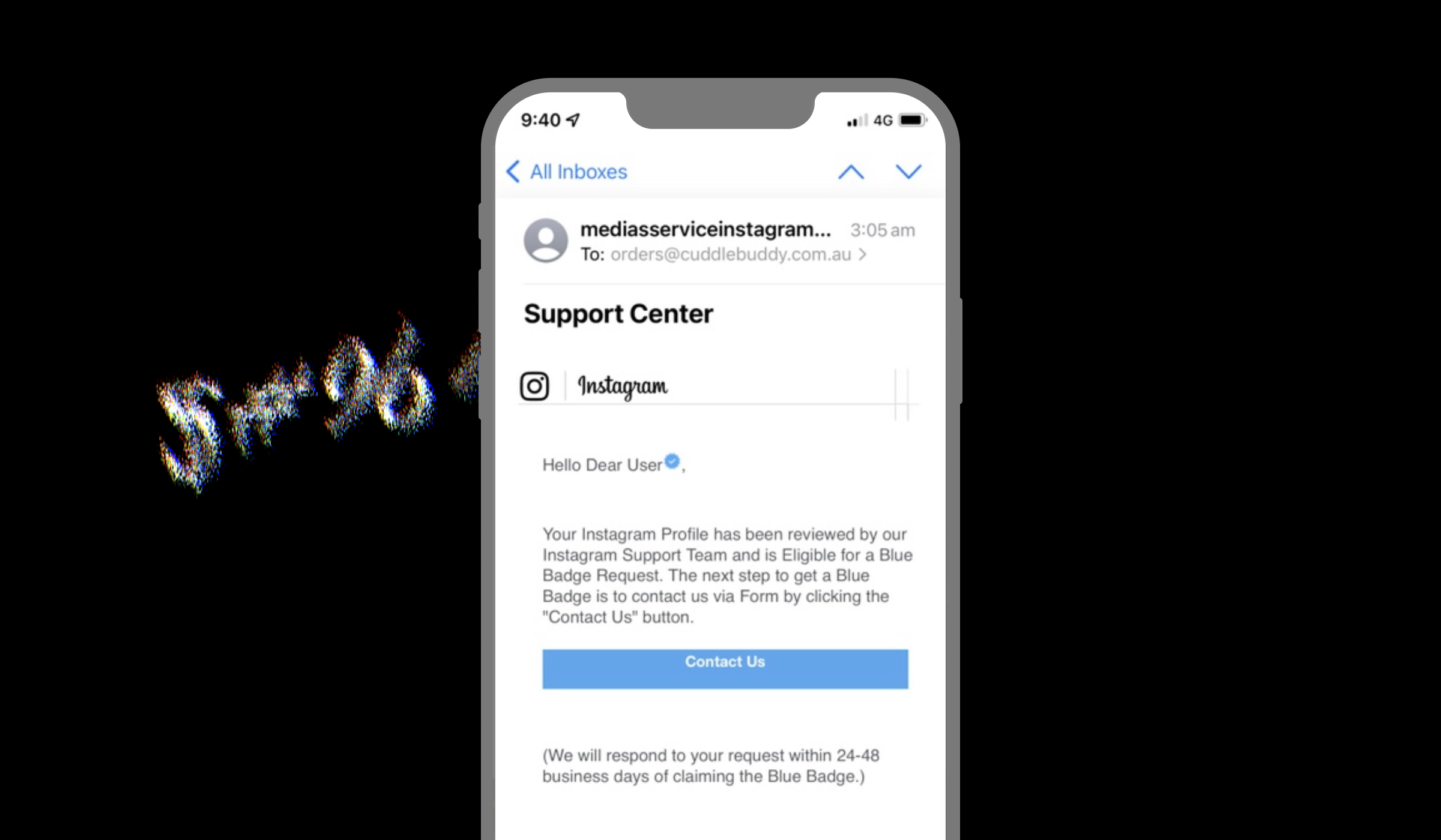 Screenshot of a phishing email to hack Instagram accounts
