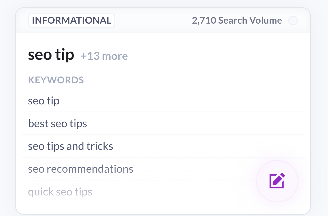 topical cluster for seo tip keyword in surfer content planner
