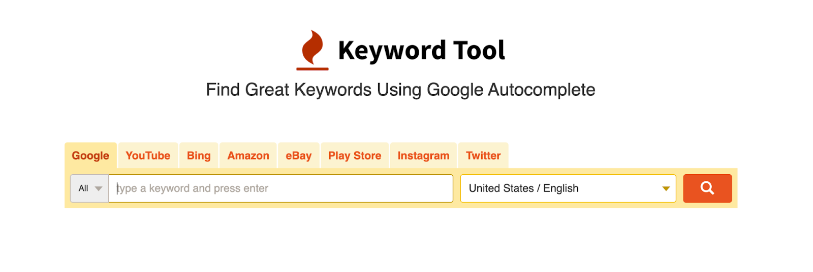 search bar in keyword tool