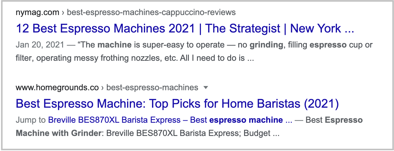 search results for espresso machine with grinder query
