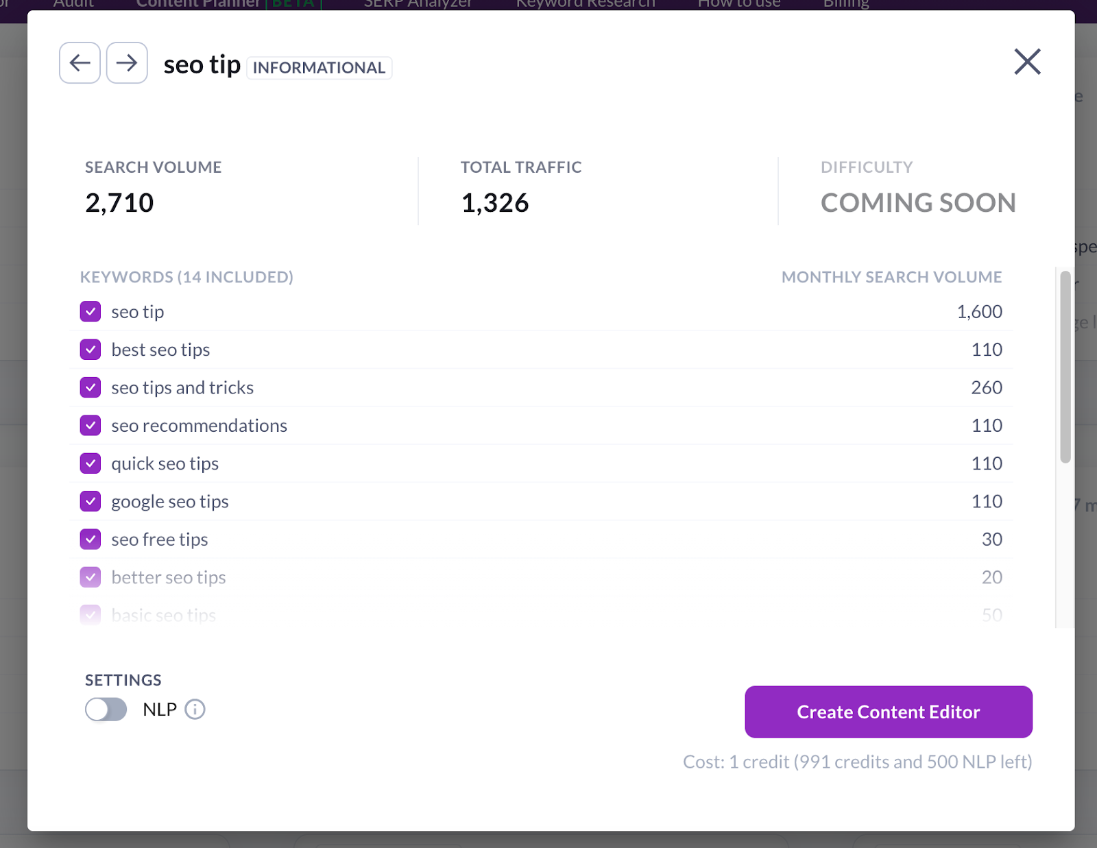 setting up content editor in surfer content planner