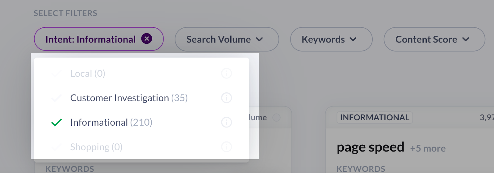 search intent in surfer content planner