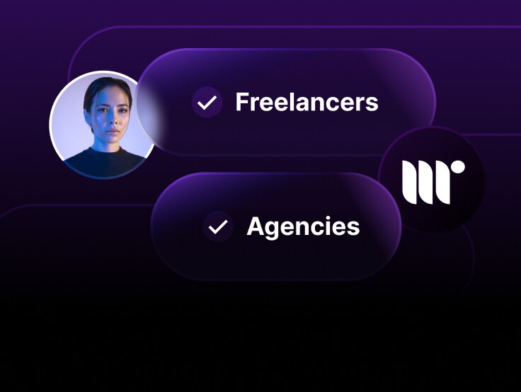 Graphics showing a woman with the note freelancer and a logo with the note agency.