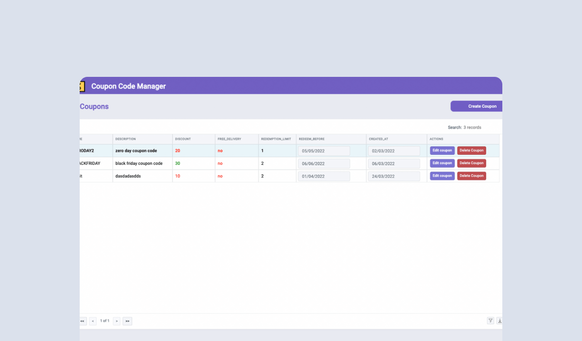 coupon code manager app