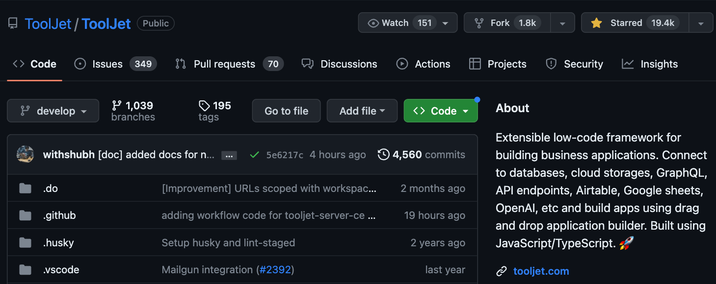 tooljet github repo