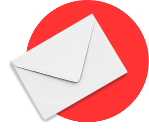 A white envelope in front of a red circle