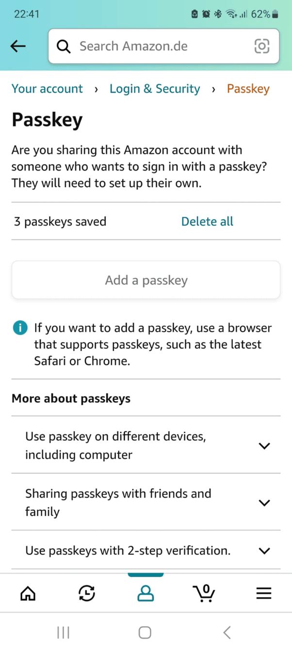 Amazon passkeys response to consumer demand with poor implementation