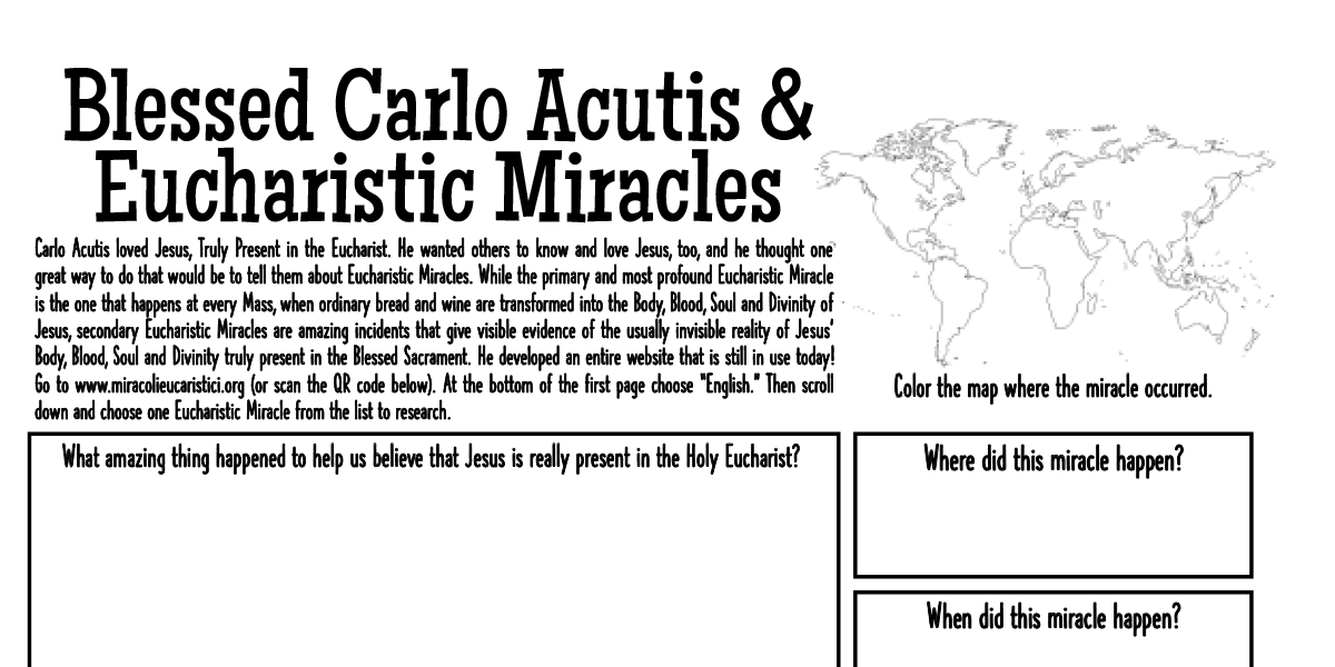 Bl. Carlo Acutis & Eucharistic Miracles activity for younger kids