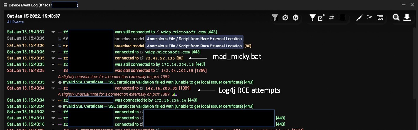 Exploit in the cryptocurrency mining code that used a dangerous Log4j vulnerability CVE-2021-44228