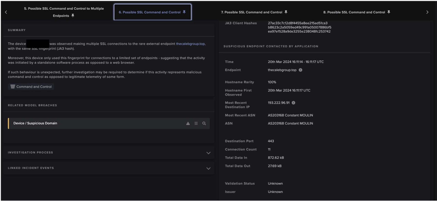 Cyber AI Analyst correlated and appended additional events to the same incident, including additional users connecting to the suspicious redirect link following the outbound phishing emails being sent.