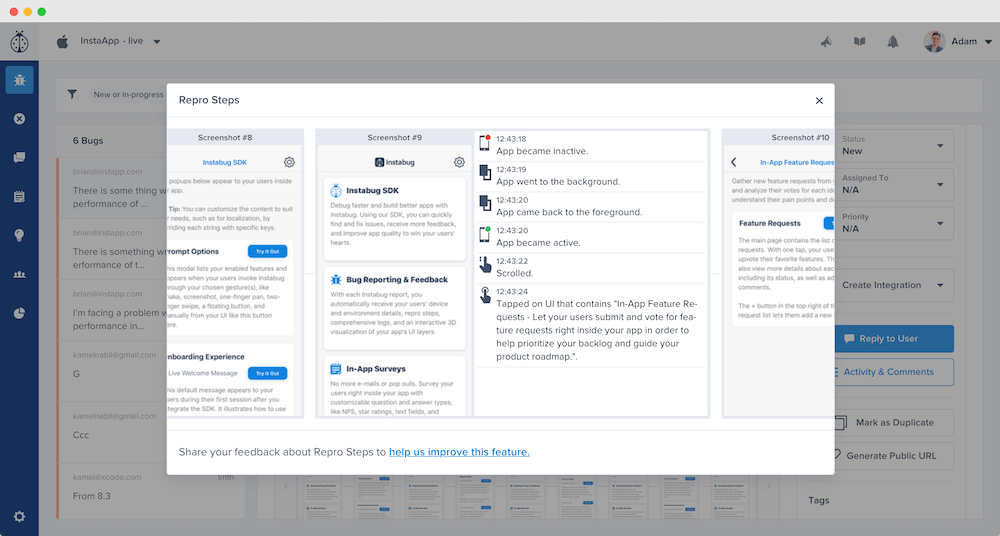 mobile app repro steps