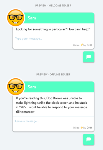 NoCode Drift Live Chat window