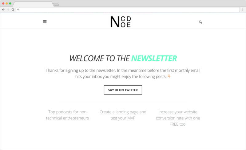 NoCode newsletter welcome page