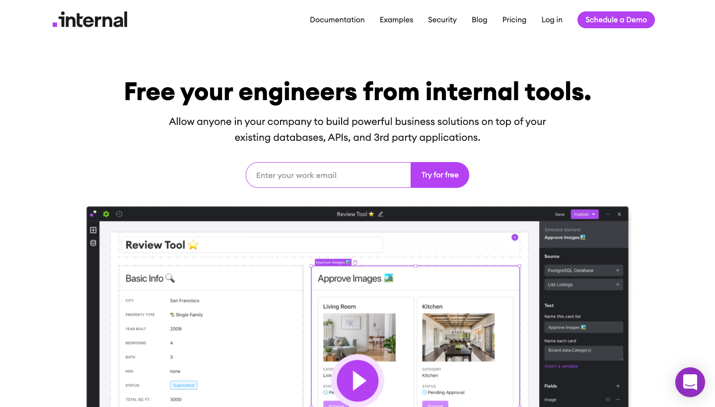 Internal.io Homepage