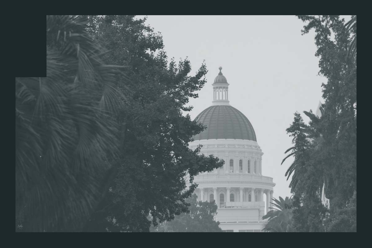 California State Capitol building in the background beyond sme trees