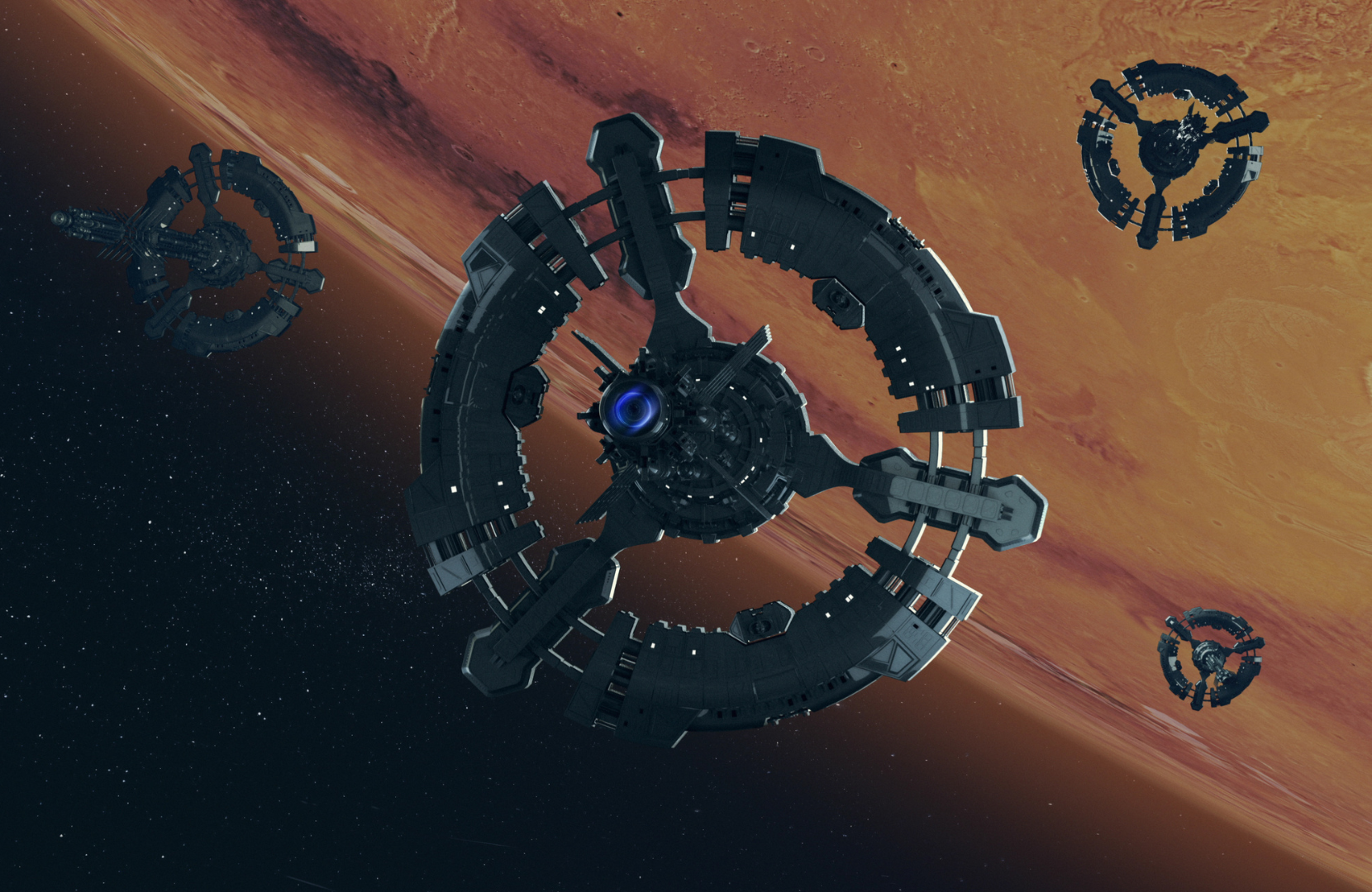 Space station in Mars orbit. Colonization of Mars. 