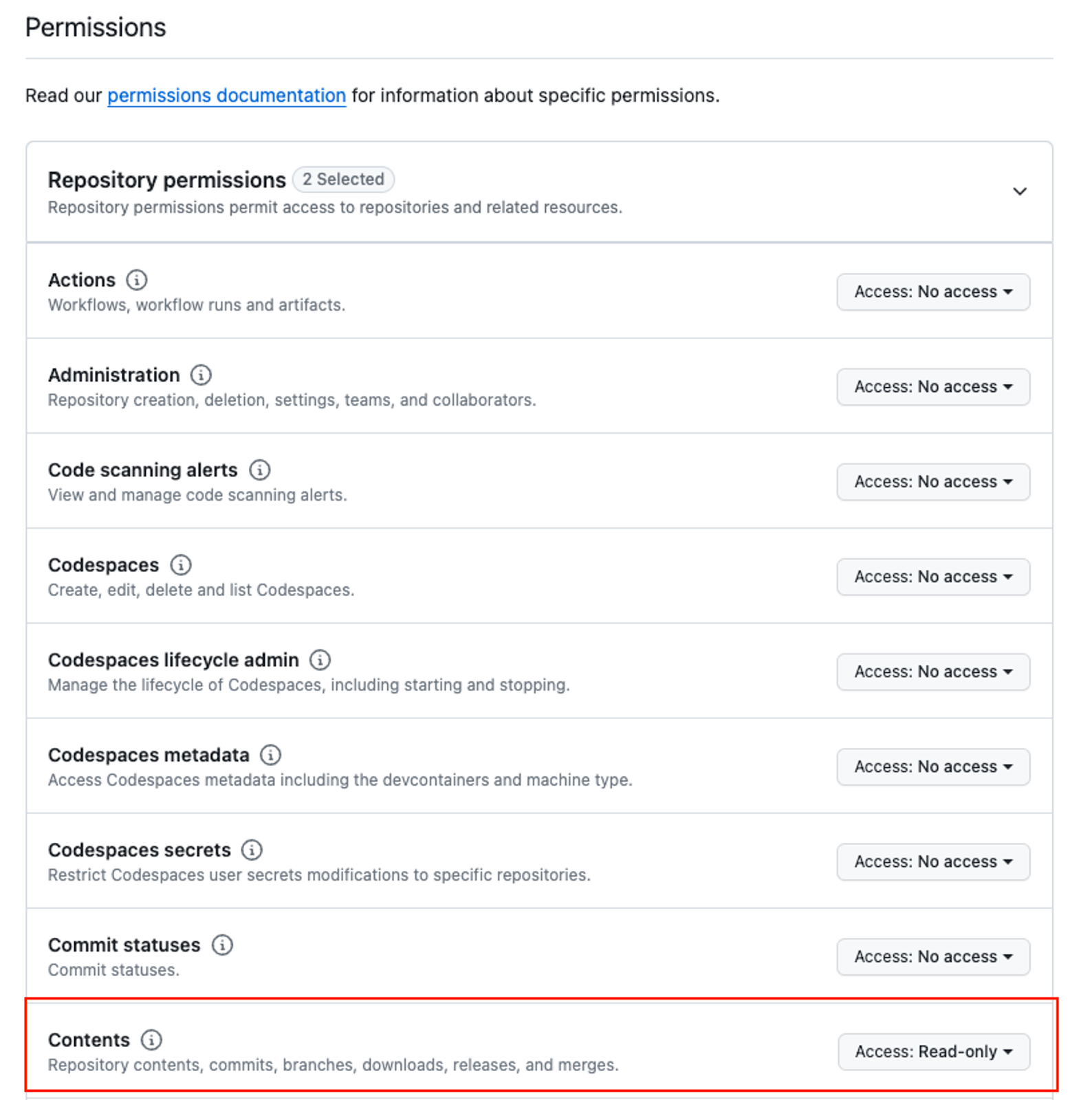 Selecting permissions