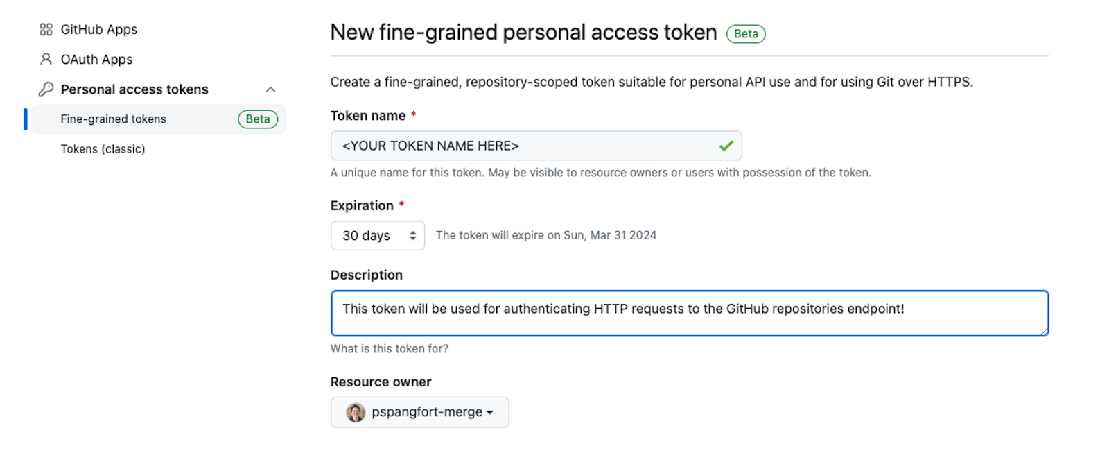 Adding a description to describe a token