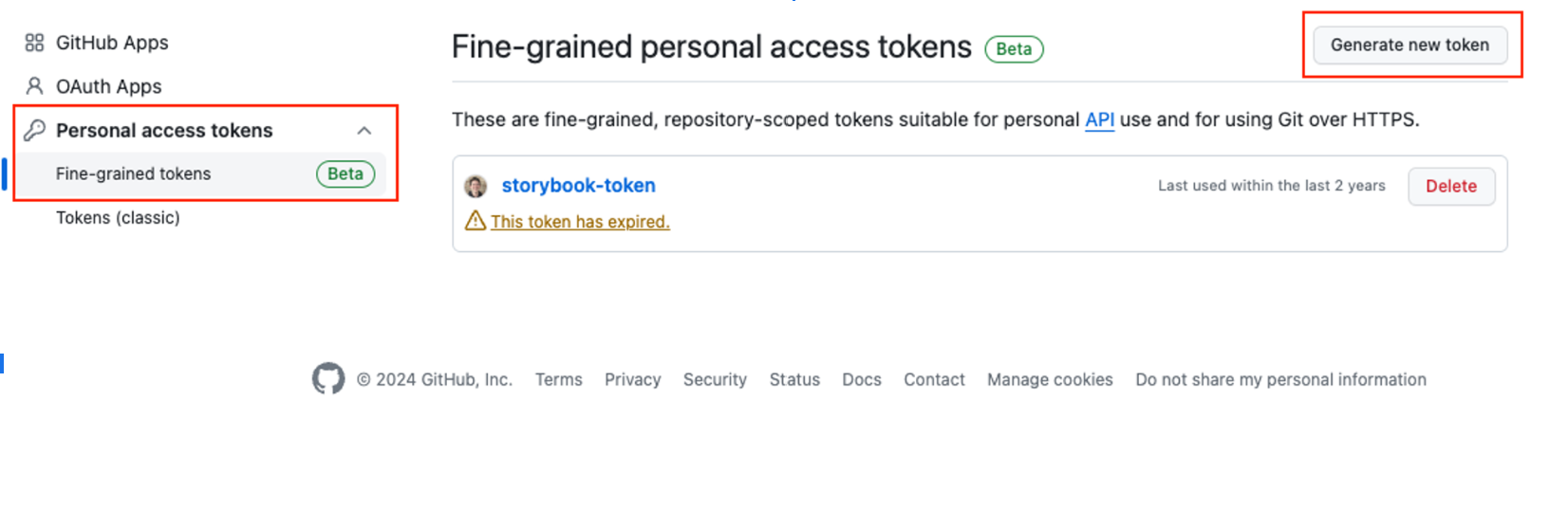 Accessing fine-grained tokens in your GitHub profile