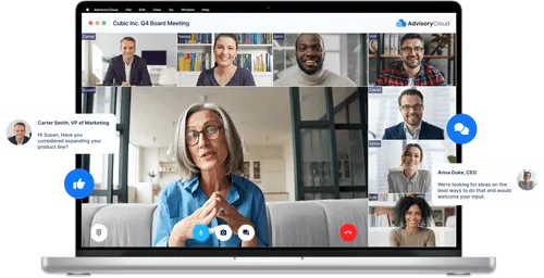A laptop showing a video conference