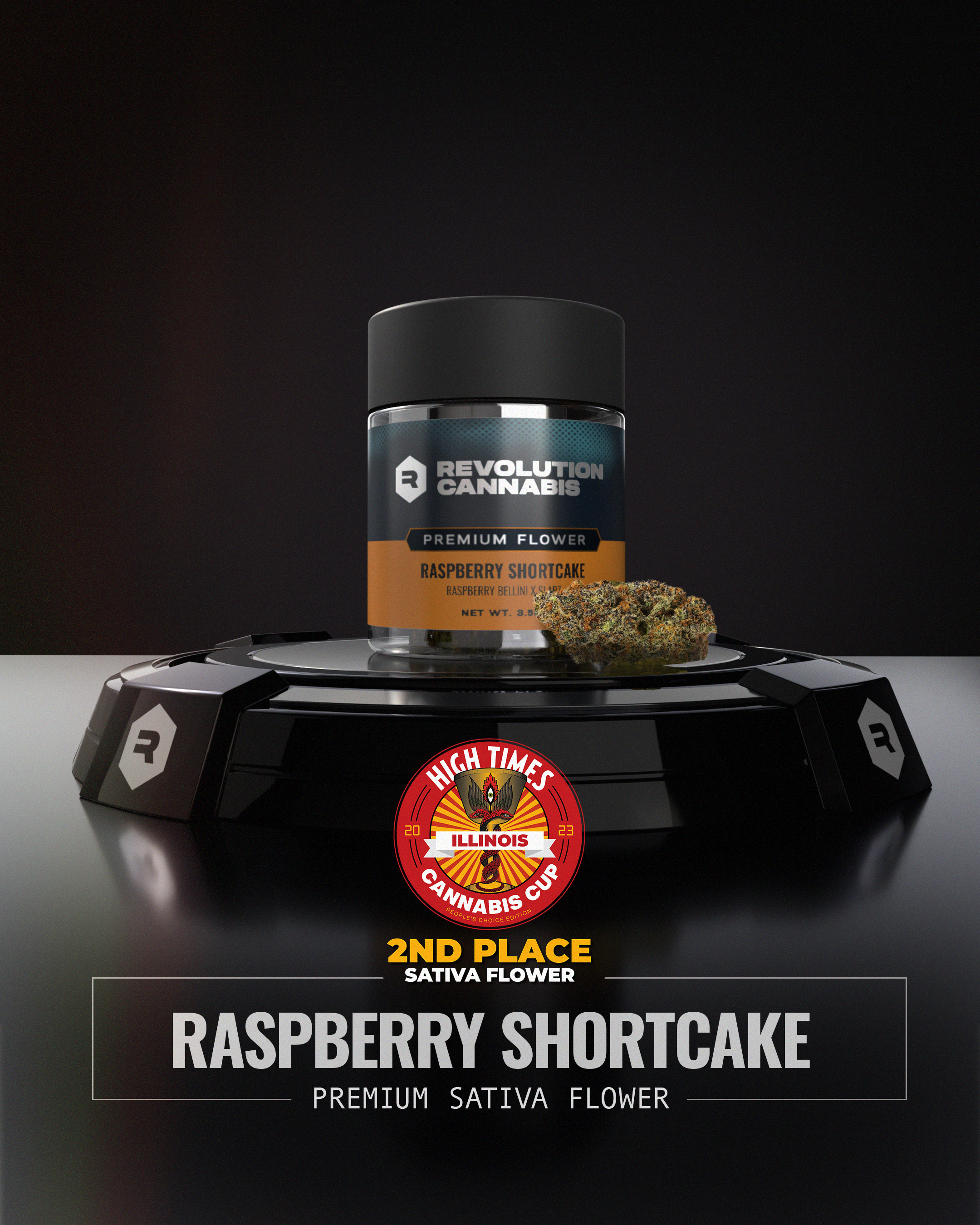 A jar of Raspberry Shortcake with the flower in front of it.