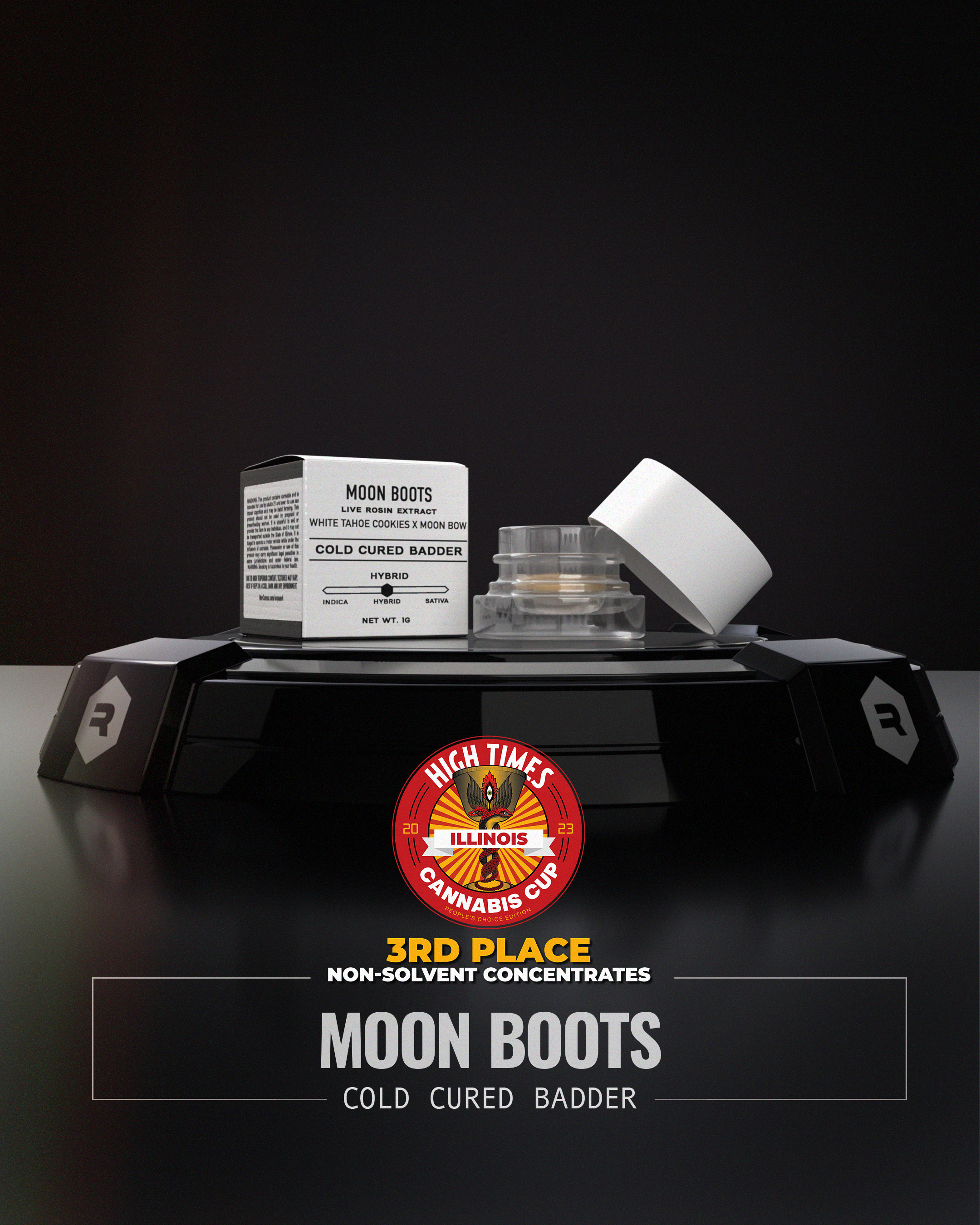 A container of Moon Boots solventless concentrate.