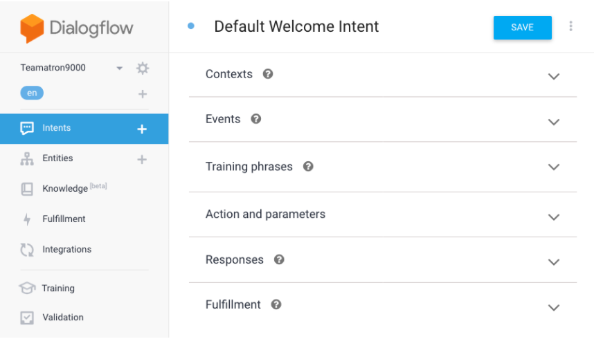 Dialogflow default Welcome Intent