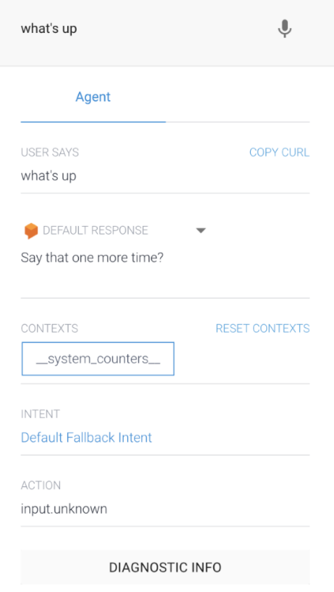 Dialogflow matched the Default Fallback Intent