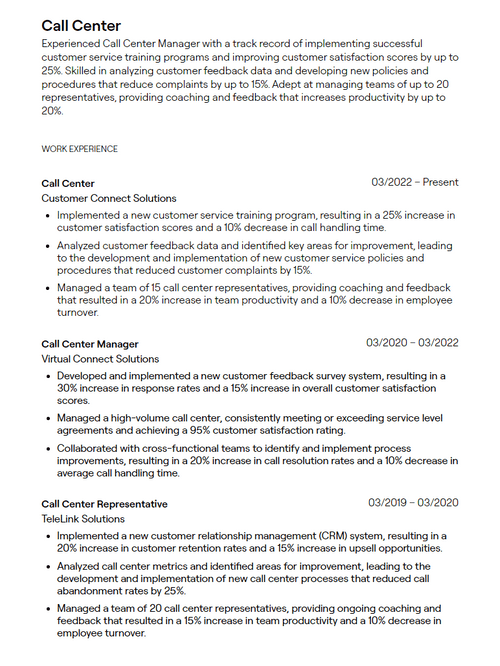 2023 Bank Call Center Resume Example (+Guidance) | TealHQ