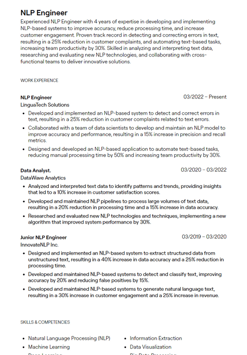 3+ NLP Engineer Resume Examples [with Guidance]