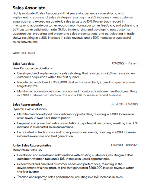 5 Sales Associate Resume Examples - 643589c4d53cd2d31d360fe1 Sales%20Associate Resume Sample P 500